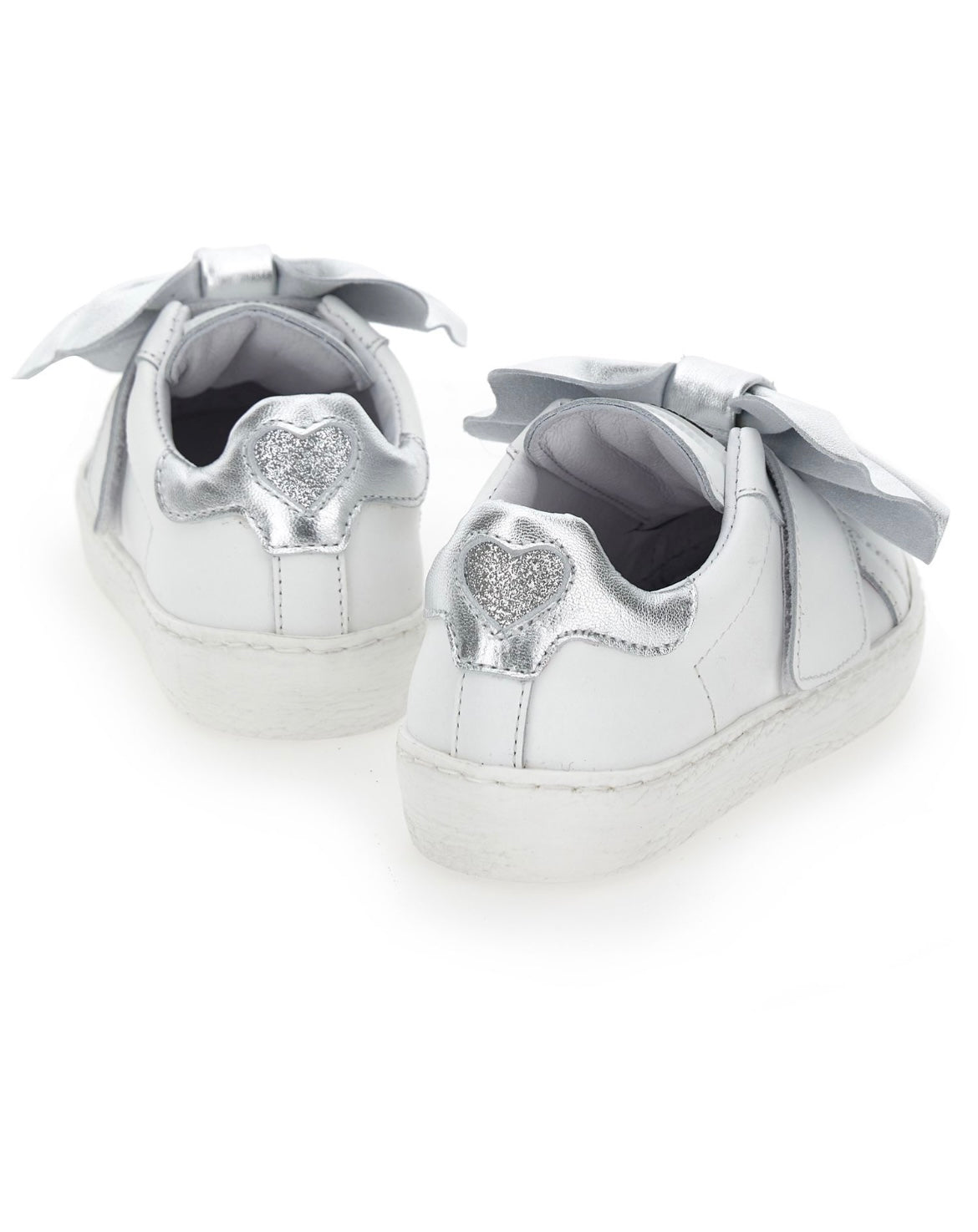 Monnalisa white & silver bow trainers