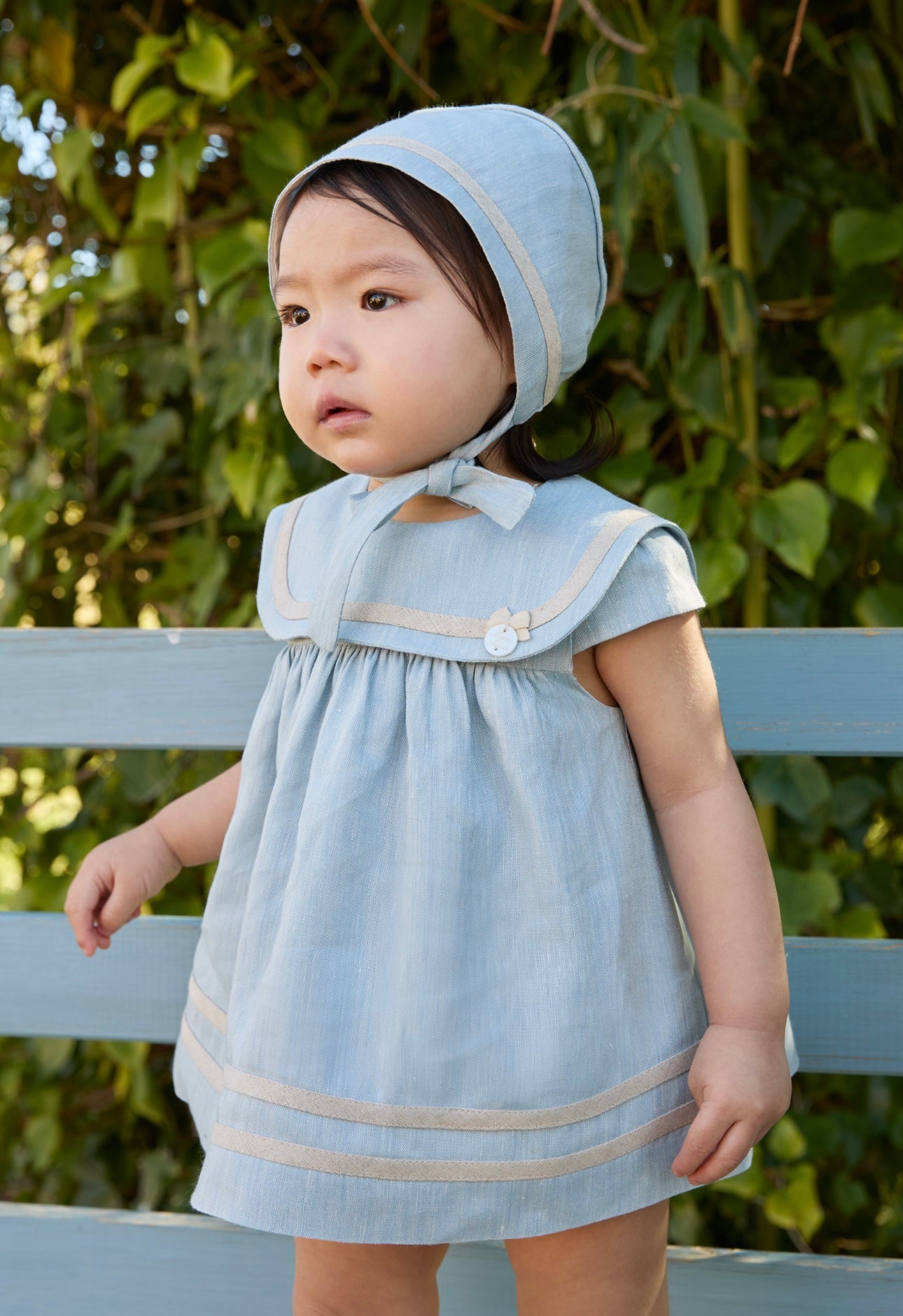 Martin Aranda blue & beige woven sailor dress set