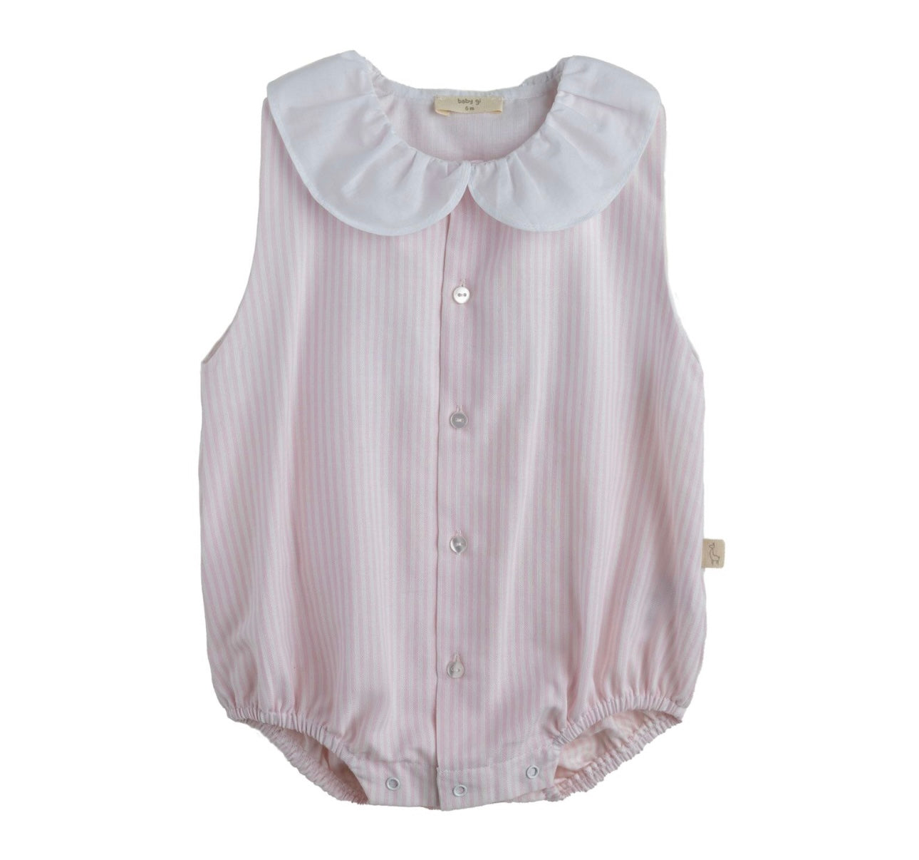Baby Gi pink & white stripe frilled cotton romper