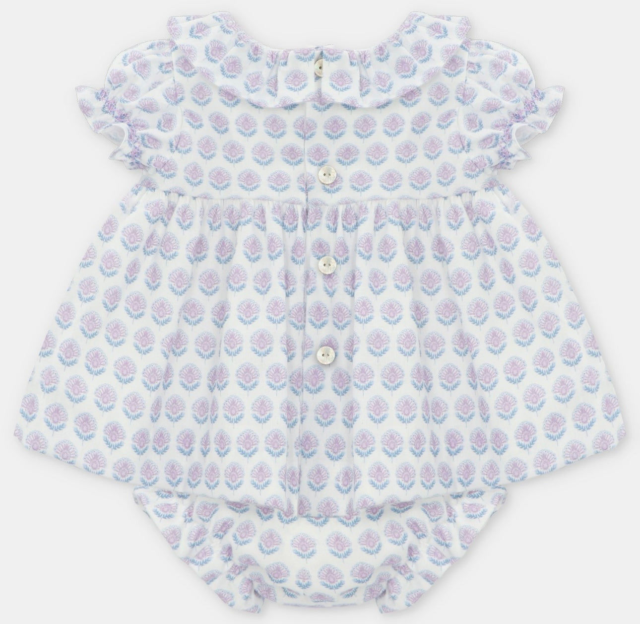 Martin Aranda purple & blue floral print smocked dress set