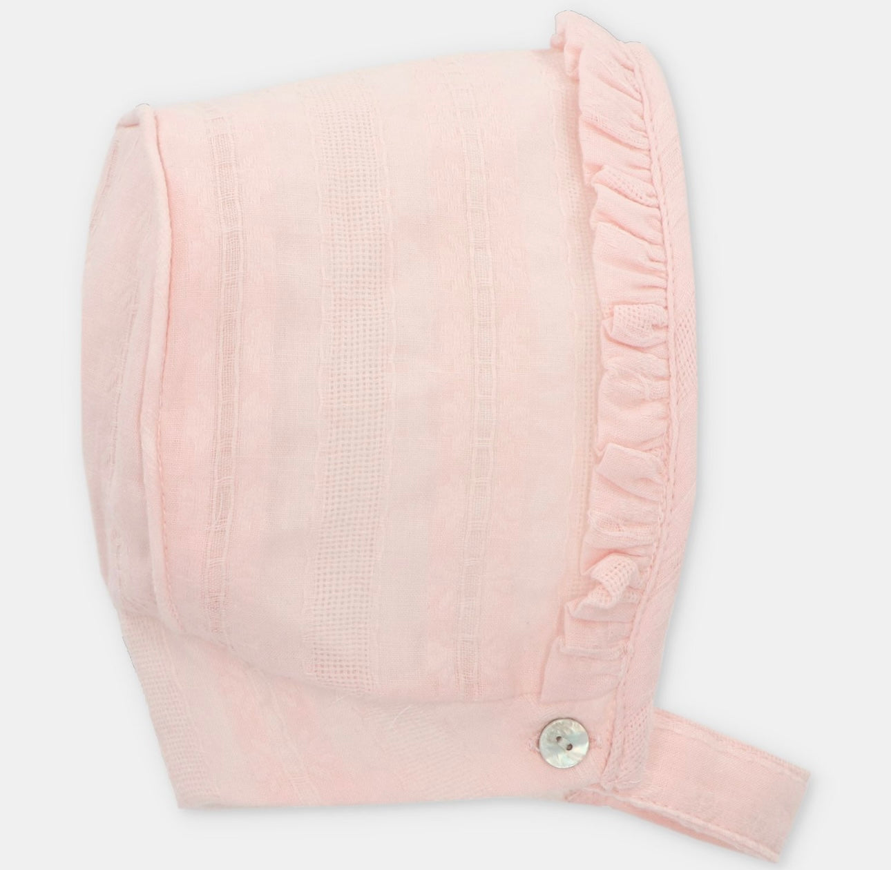 Martin Aranda pink frilled cotton dress, pant, and bonnet set