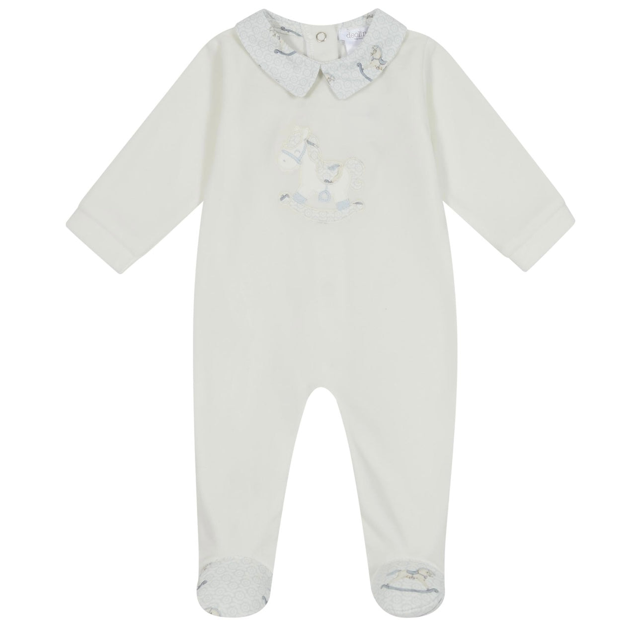 Deolinda boys blue collared rocking horse babygrow