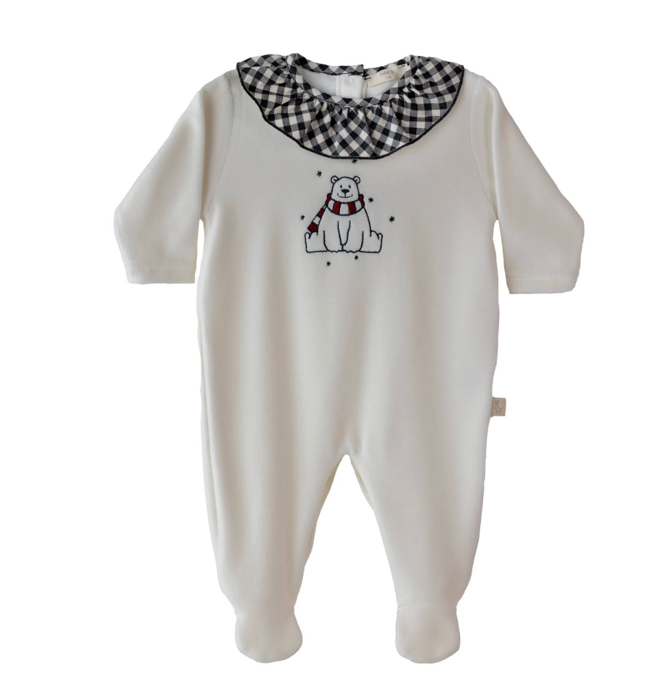 Baby Gi white velour polar bear frilled baby grow