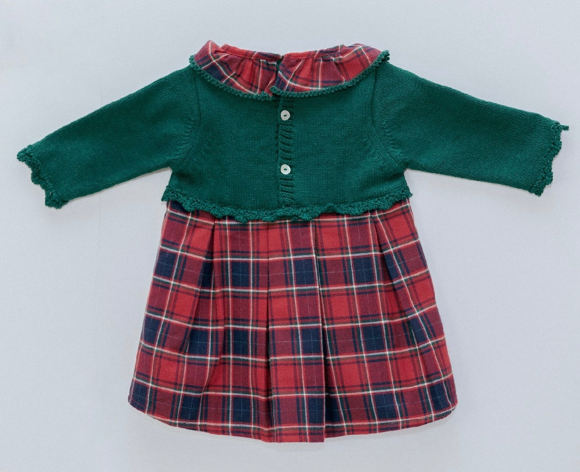 Rigola green & red tartan half knit dress