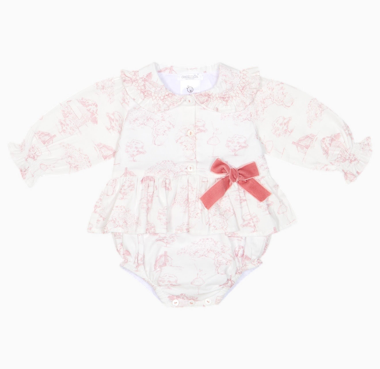 PRE ORDER - Deolinda pink toile print smocked romper