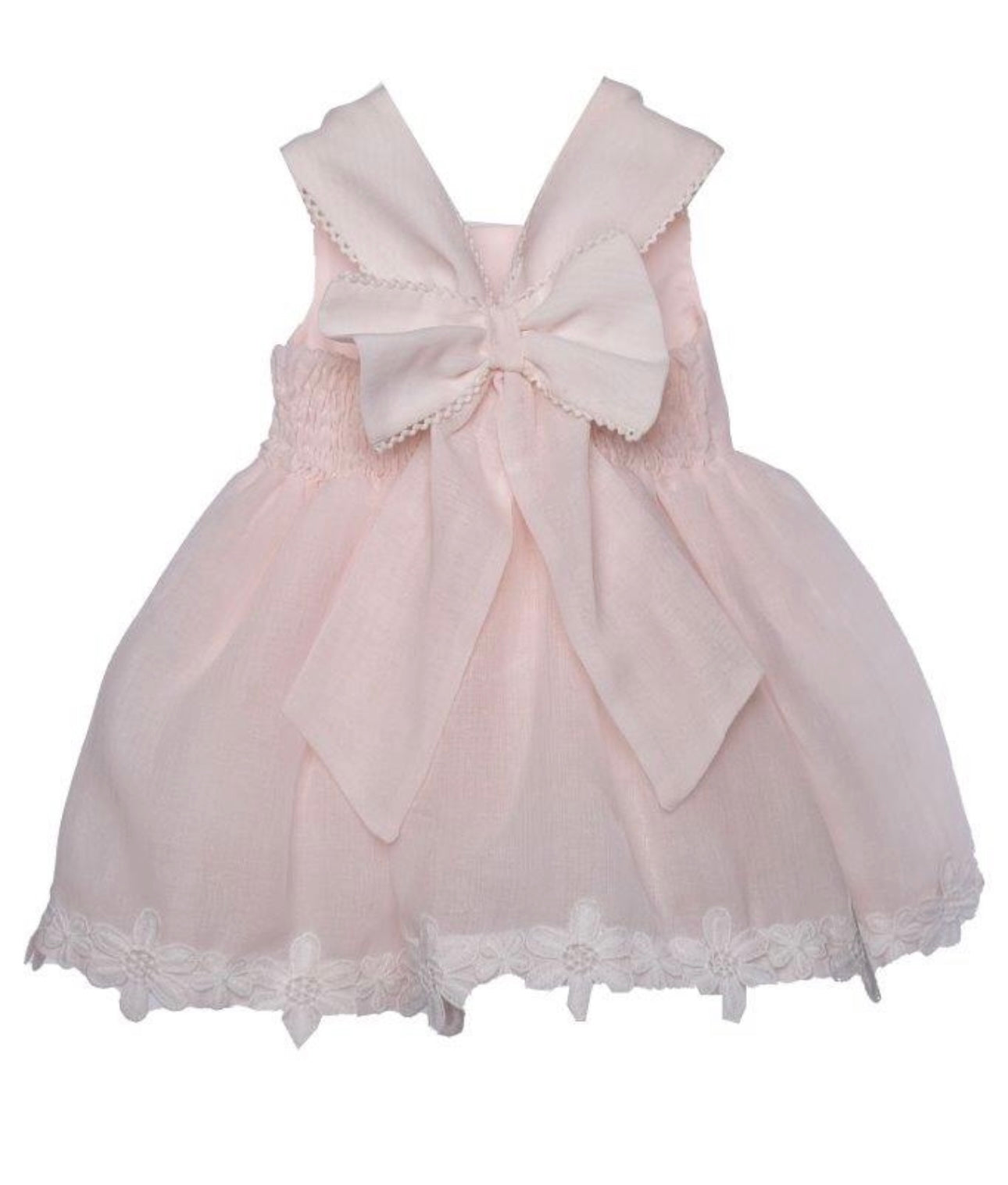 Bimbalo pink bow white floral embroidered dress