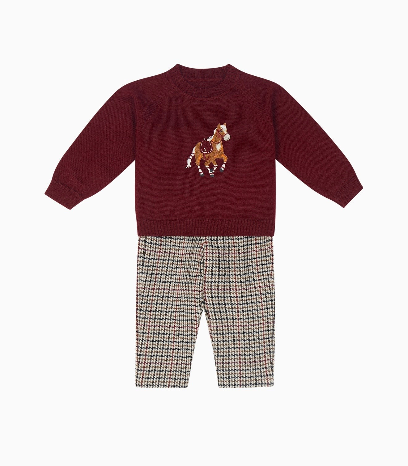 PRE ORDER - Deolinda burgundy horse jumper & trouser set