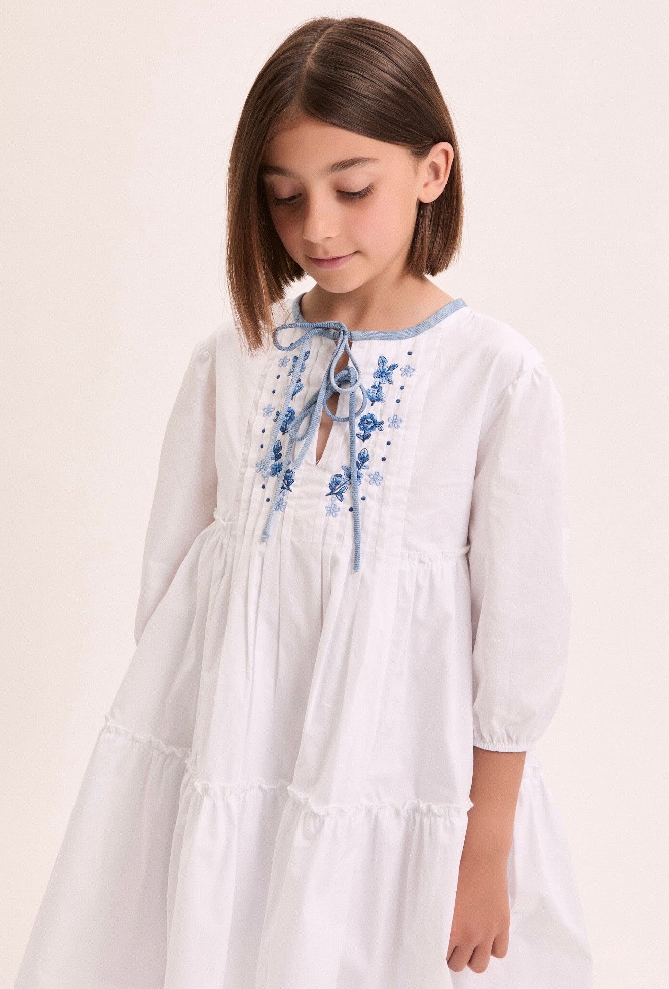Ermanno Scervino white cotton blue embroidered dress