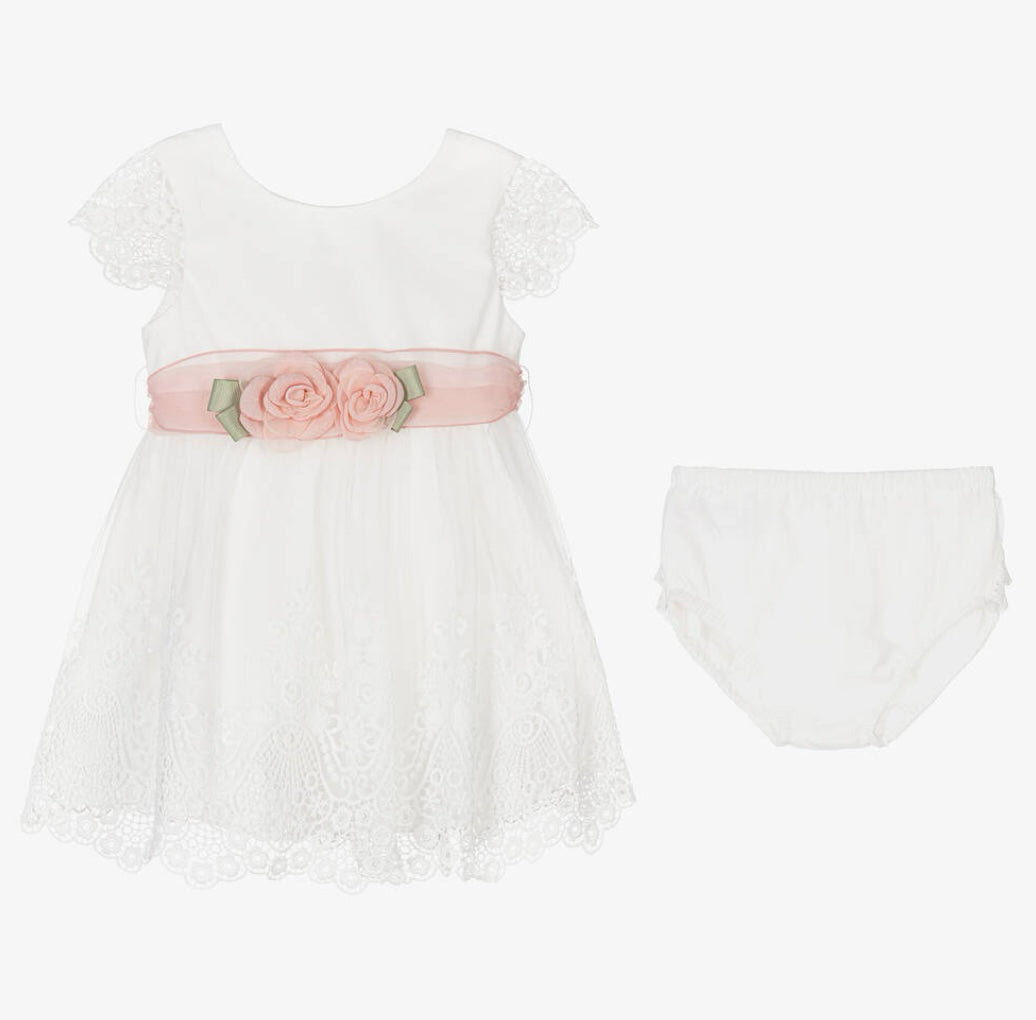 Abel & lula girls white lace & tulle dress