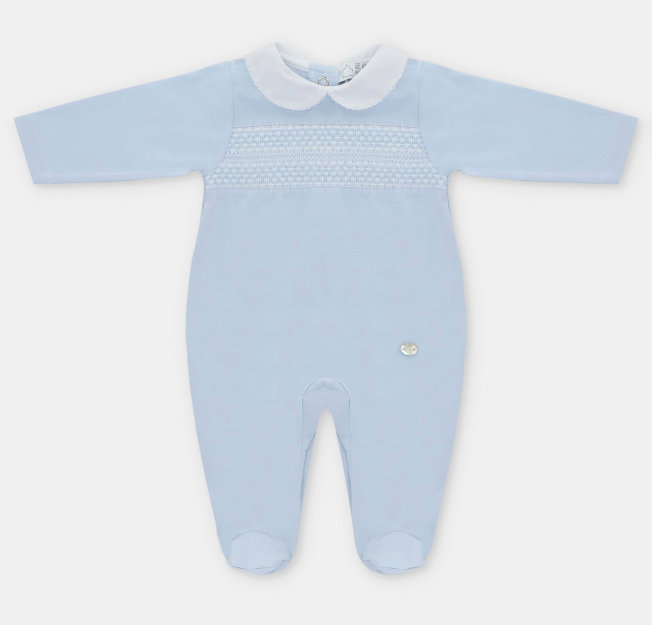 Martin Aranda blue smocked babygrow