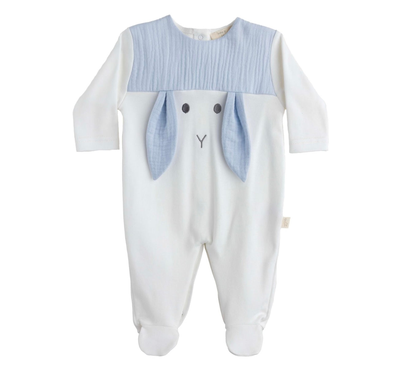 Baby Gi white & blue cotton bunny babygrow