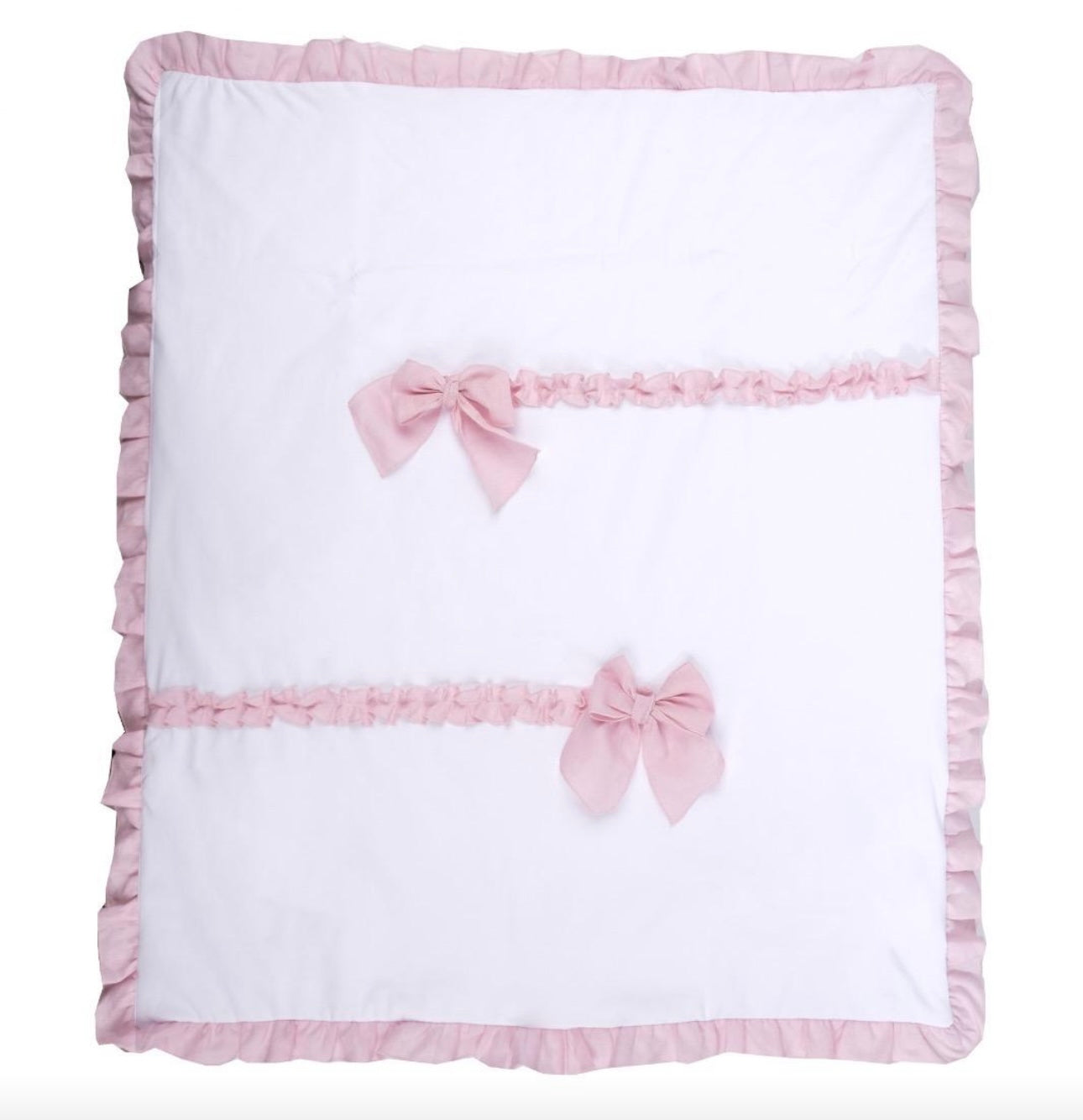 Bimbalo white cotton blanket with pink frill & bow detailing