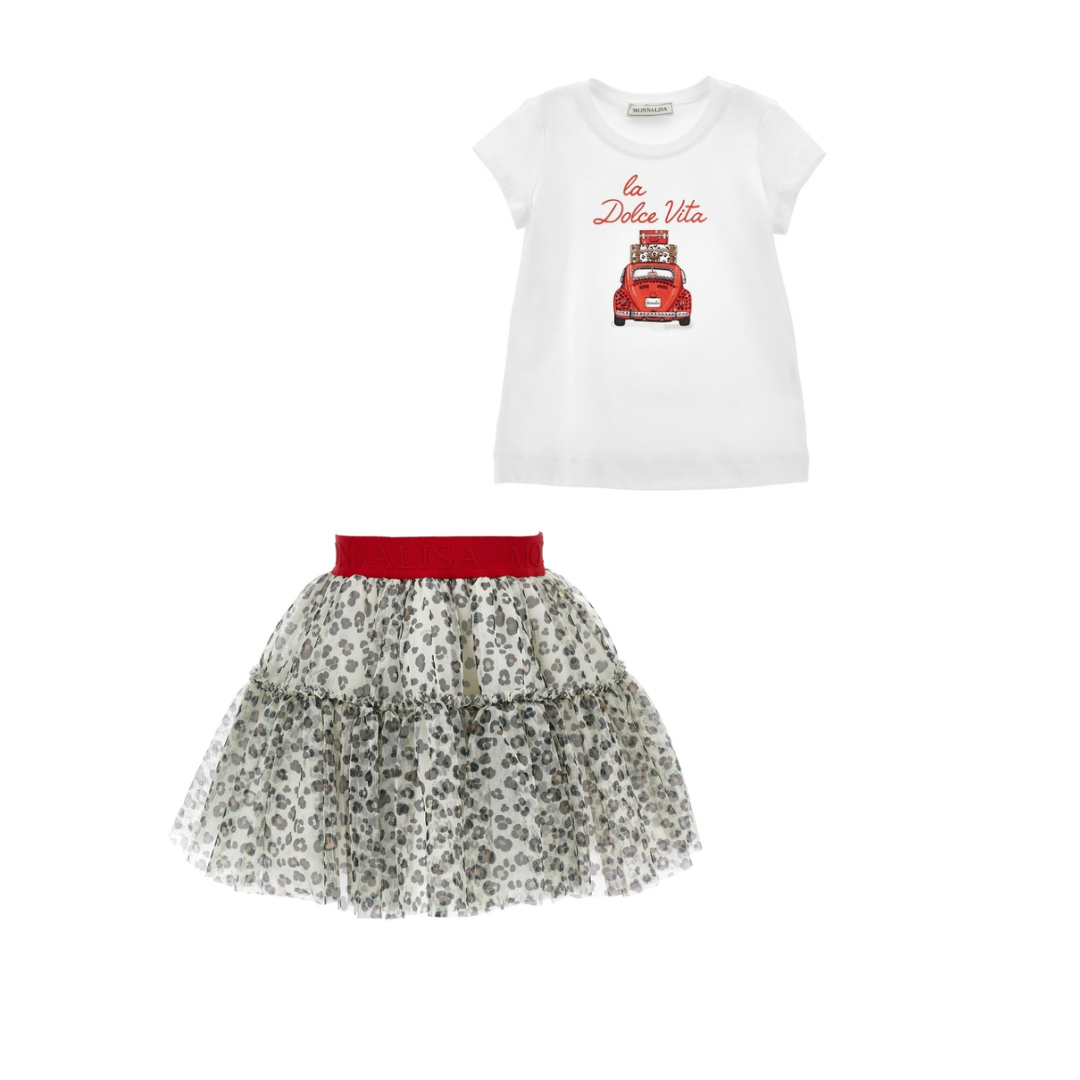 Monnalisa leopard & red tulle ‘la dolce vita’ skirt set