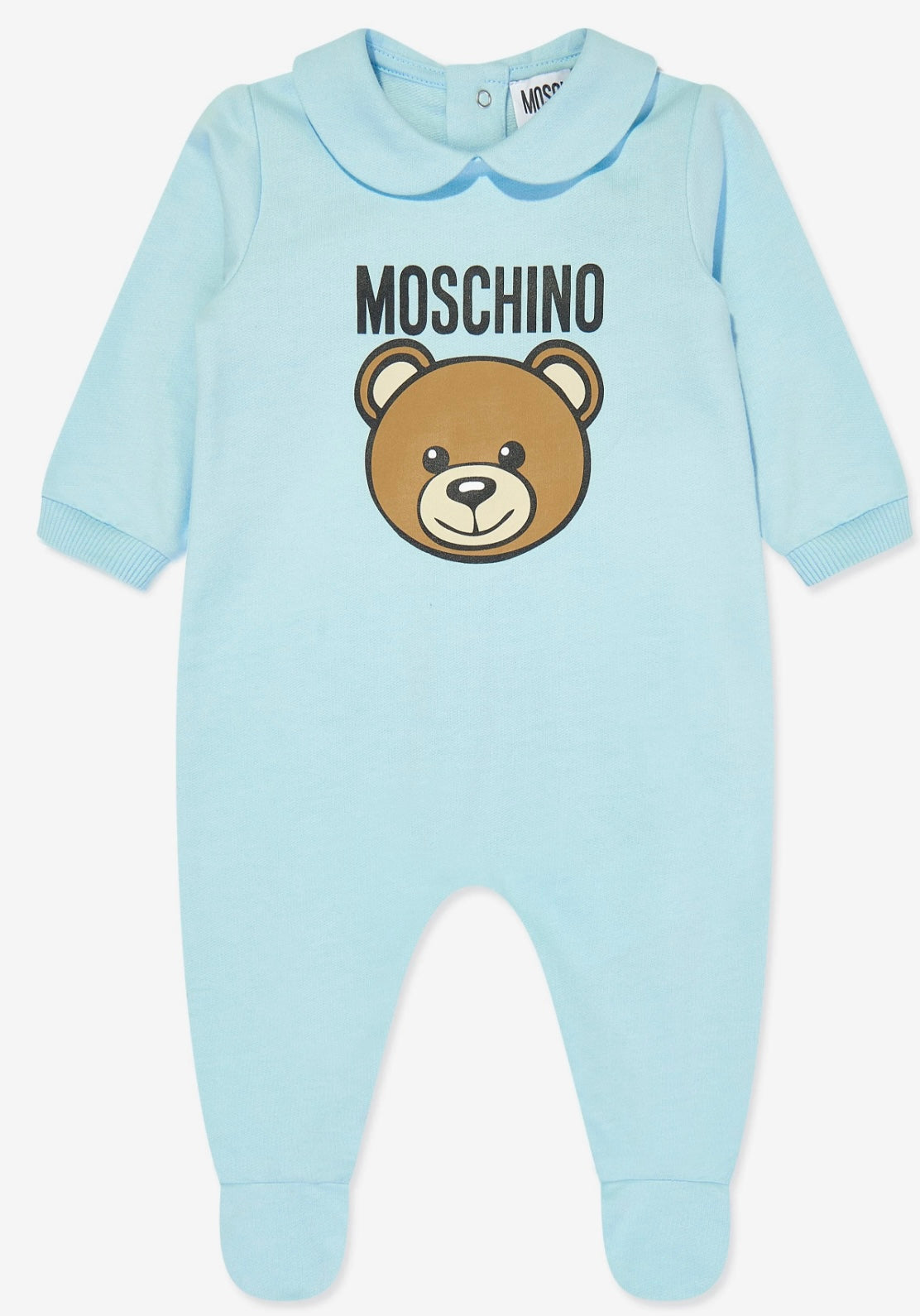 Moschino sky blue teddy bear logo babygrow