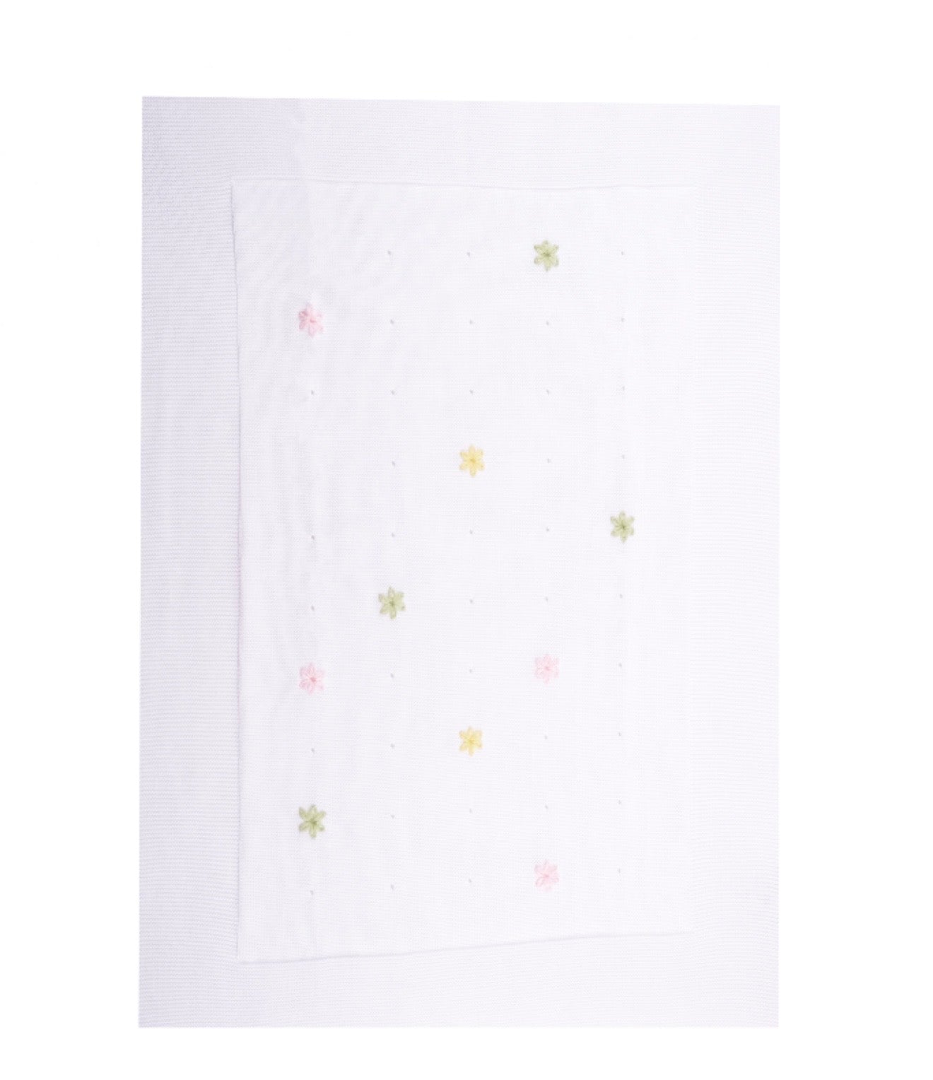 Bimbalo white & multi flower appliqué cotton knitted blanket