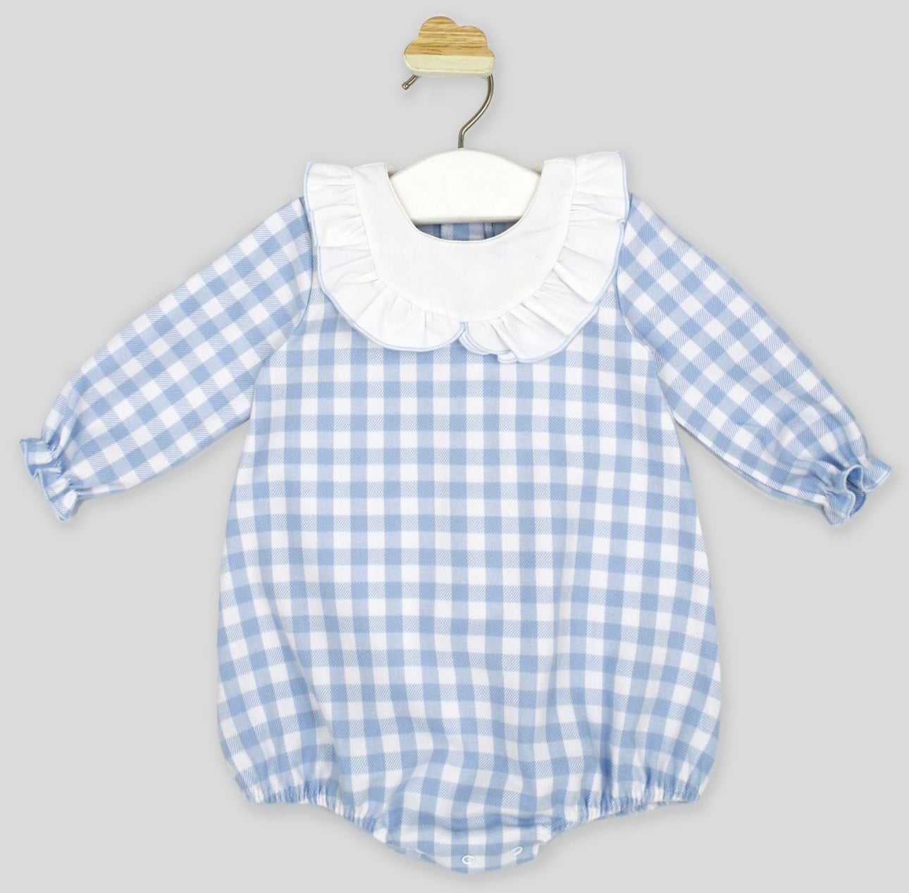 Rapife blue & white check girls frilled romper