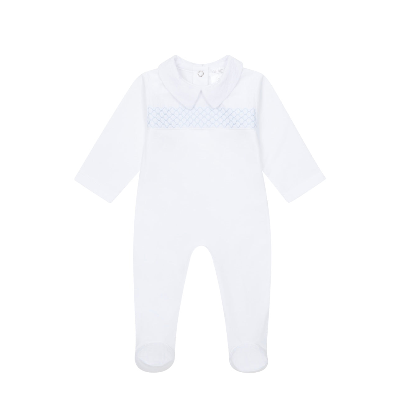 Deolinda white & blue smocked babygrow