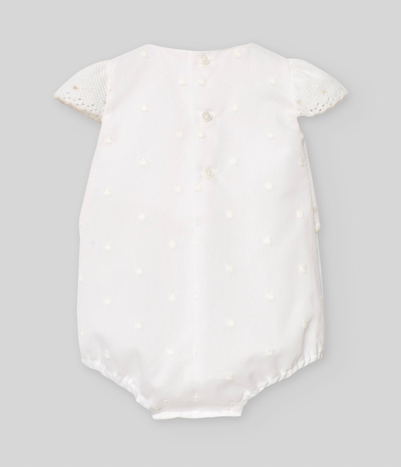 Paz Rodriguez ivory & beige half knit bow romper