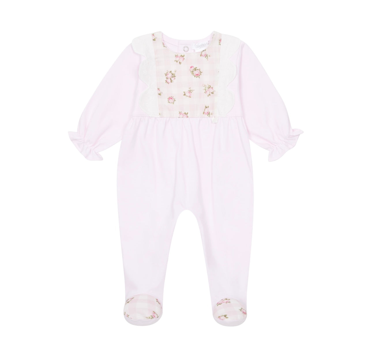 Deolinda girls pink gingham & floral babygrow
