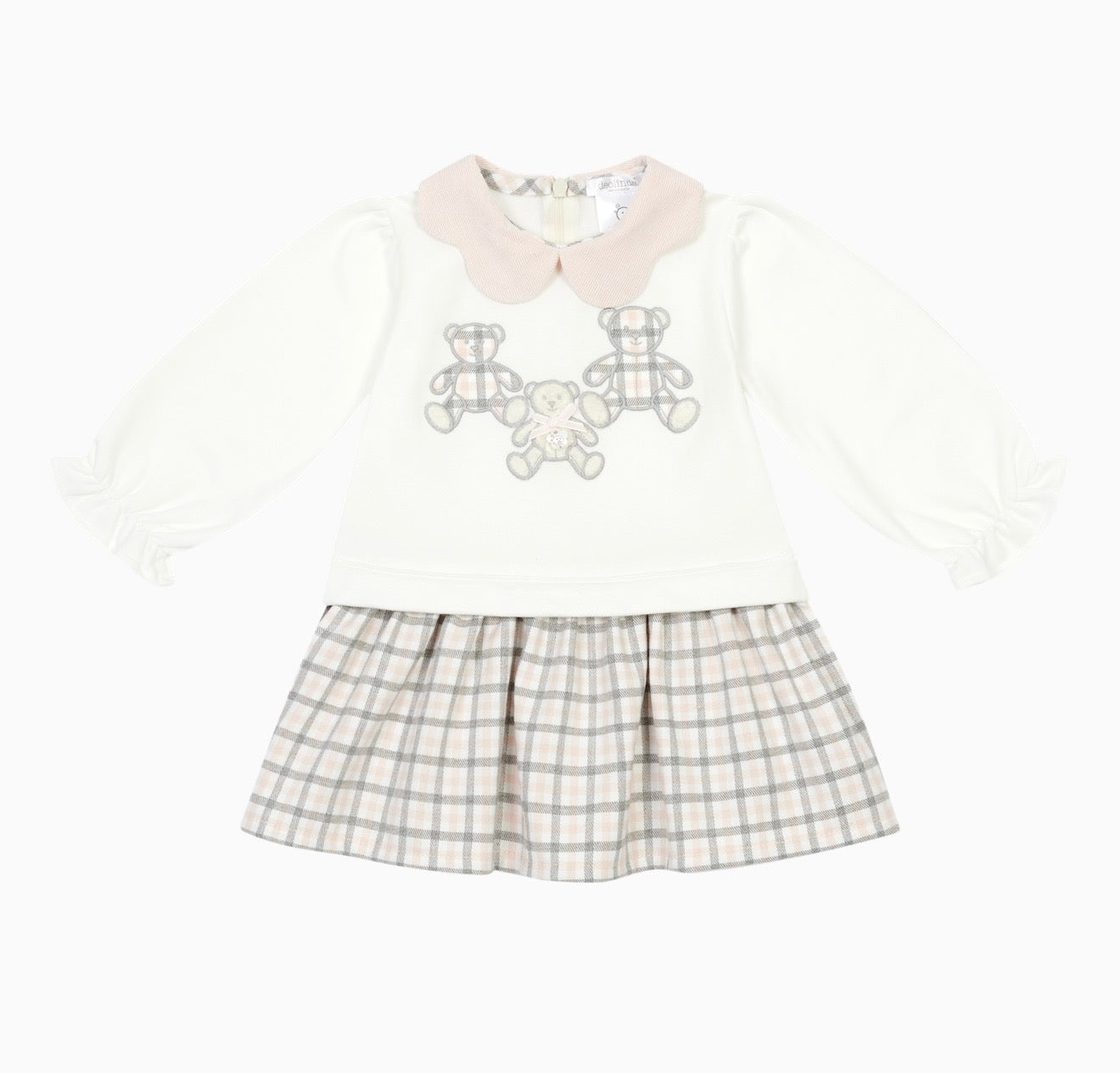 PRE ORDER - Deolinda Teddy bear pink & grey check dress