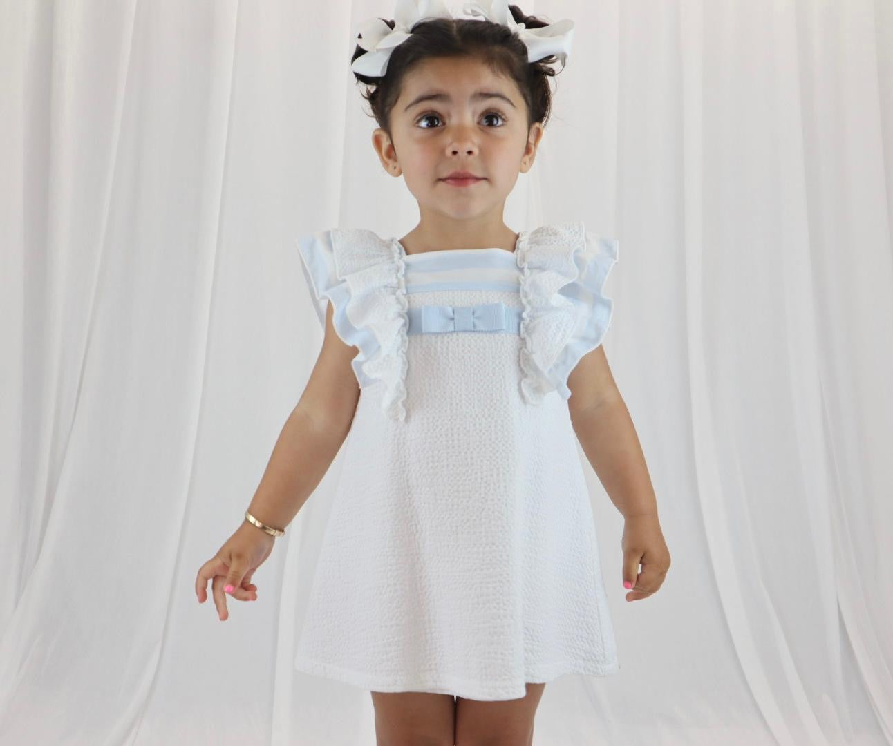 Ballon chic girls blue & white cotton dress