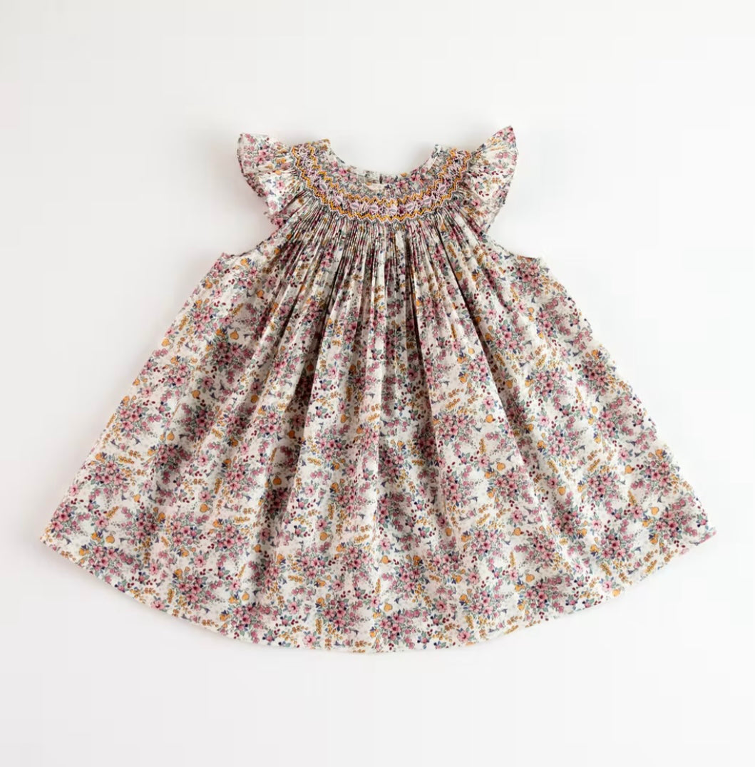 Belan couture plum liberty print smocked dress