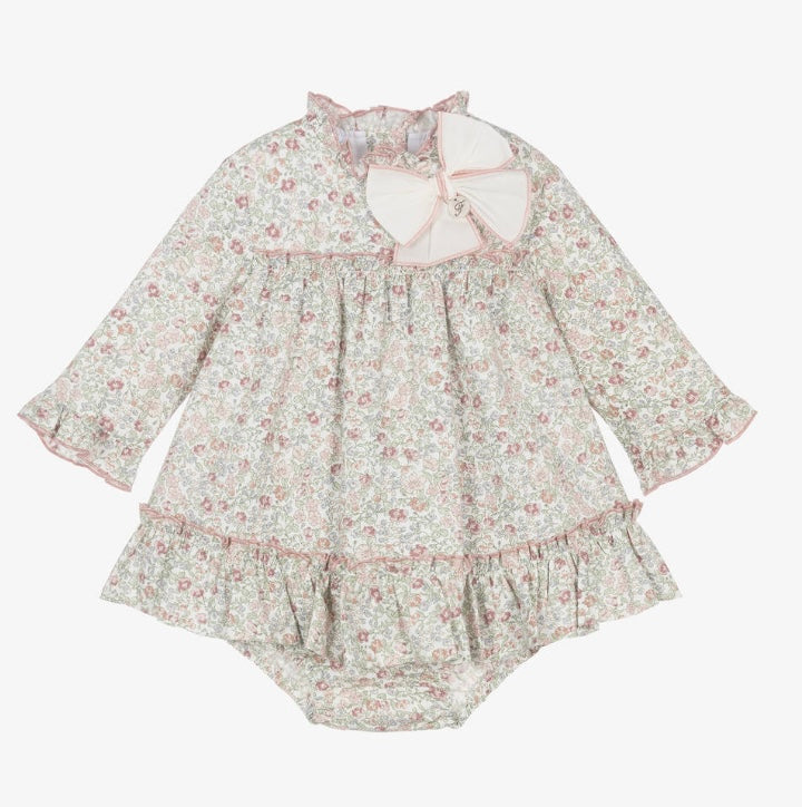 Foque Girls Pink Cotton Floral Dress set