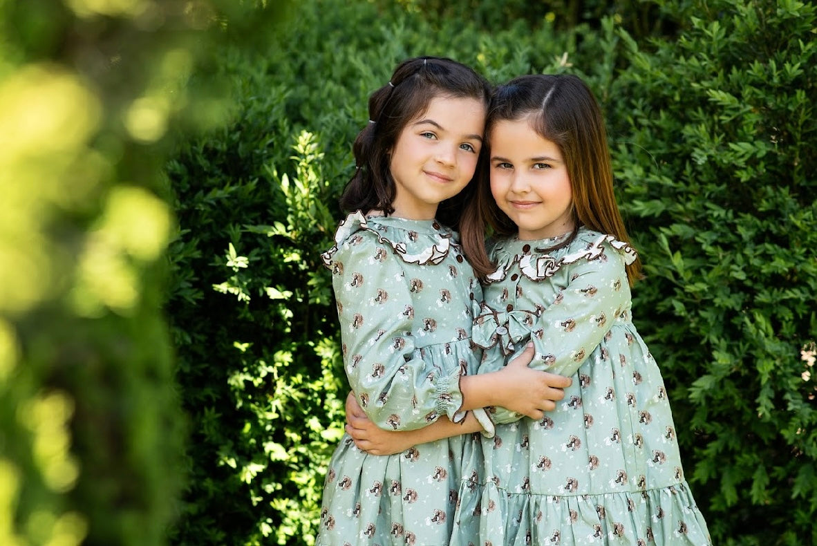 Foque girls sage green bear dress