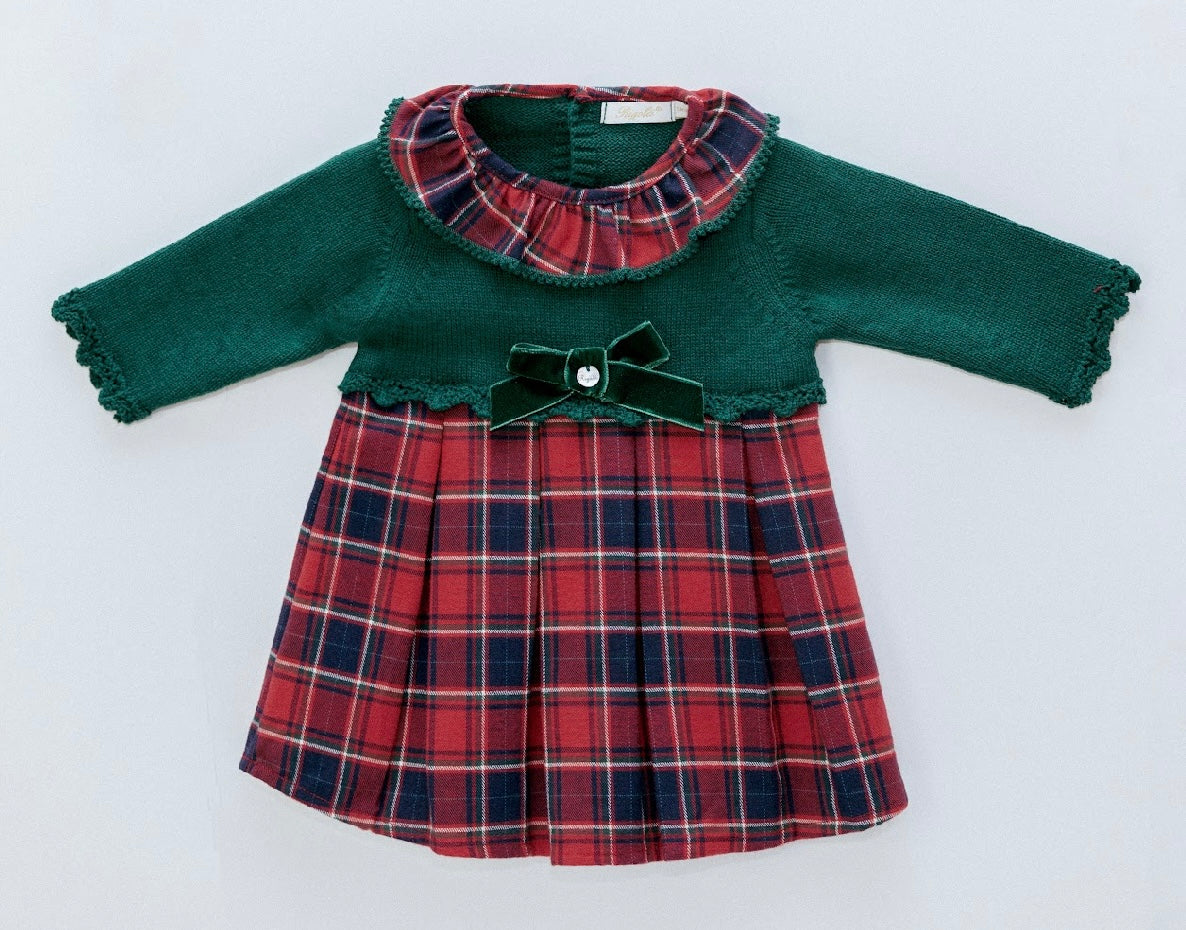 Rigola green & red tartan half knit dress