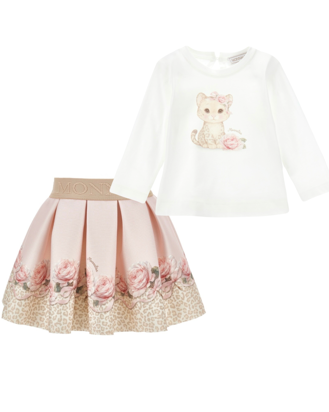 PRE ORDER - monnalisa pink rose leopard skirt set