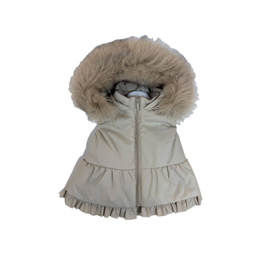 Bimbalo beige fur hood body warmer