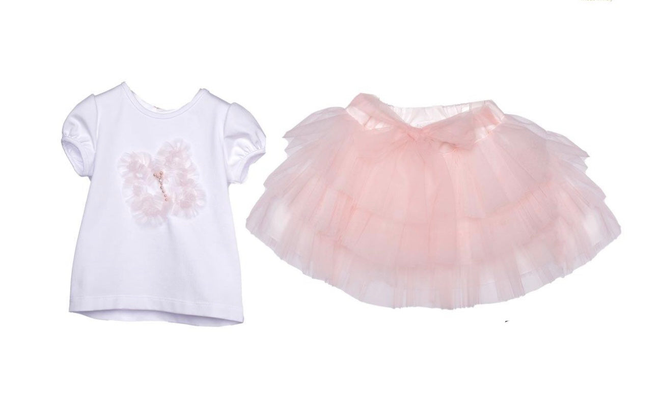 Bimbalo pink & white tulle butterfly skirt set