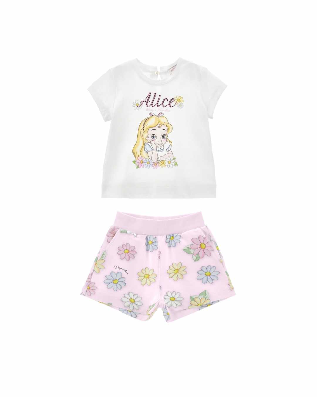Monnalisa Alice T-shirt & pink daisy print sporty short set