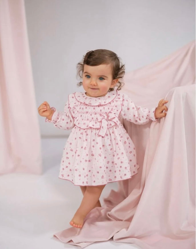 Deolinda dusky pink floral smocked dress set