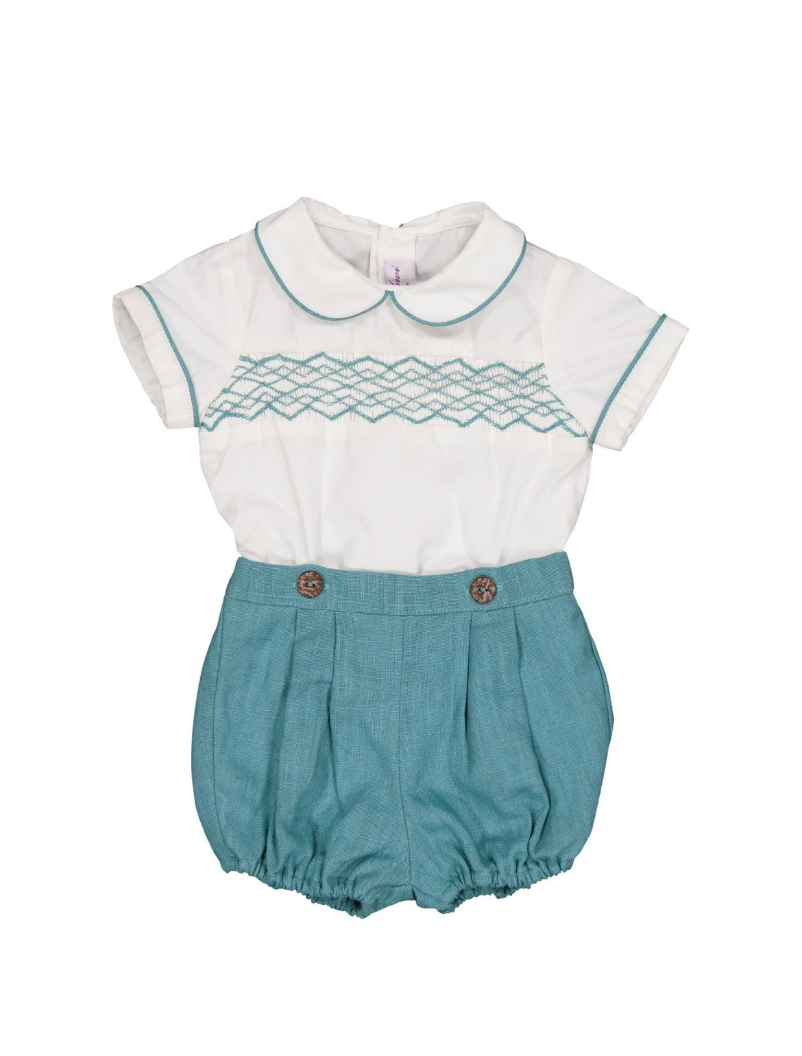 Kidiwi boys ‘barnabe’ real blue linen smocked set