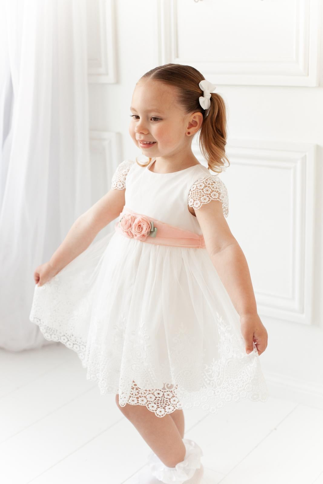 Abel & lula girls white lace & tulle dress