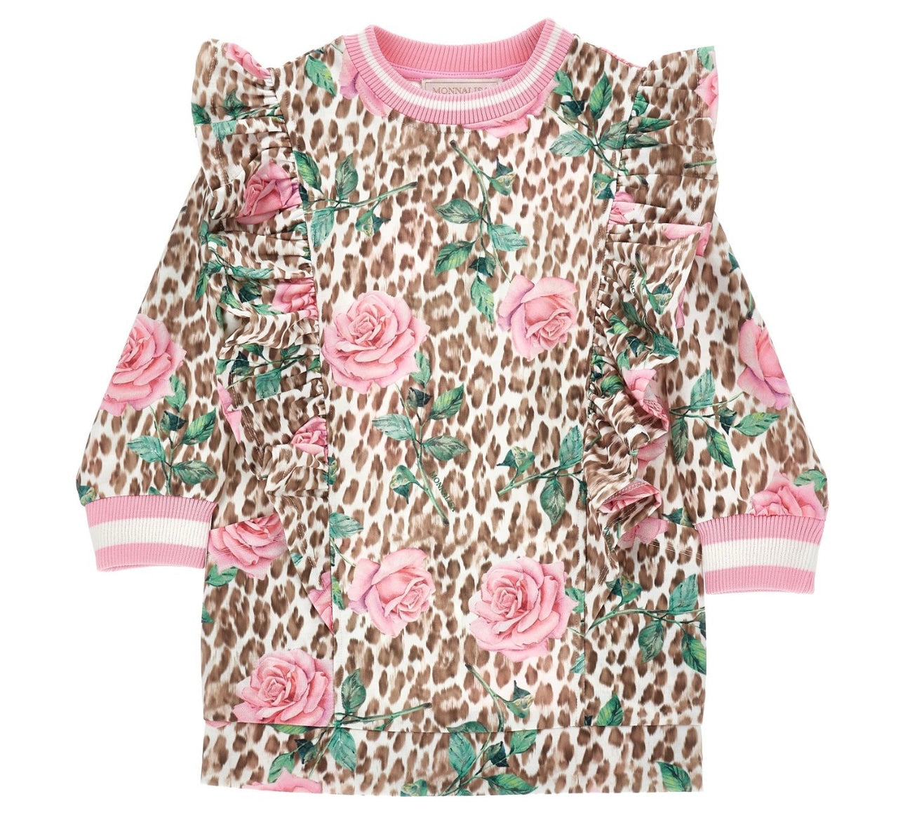 Monnalisa pink rose & leopard jumper dress