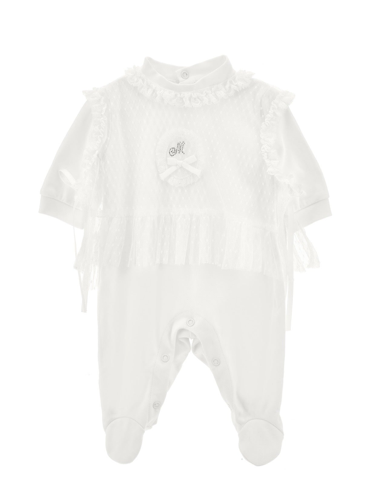PRE ORDER - monnalisa ivory lace overlay babygrow