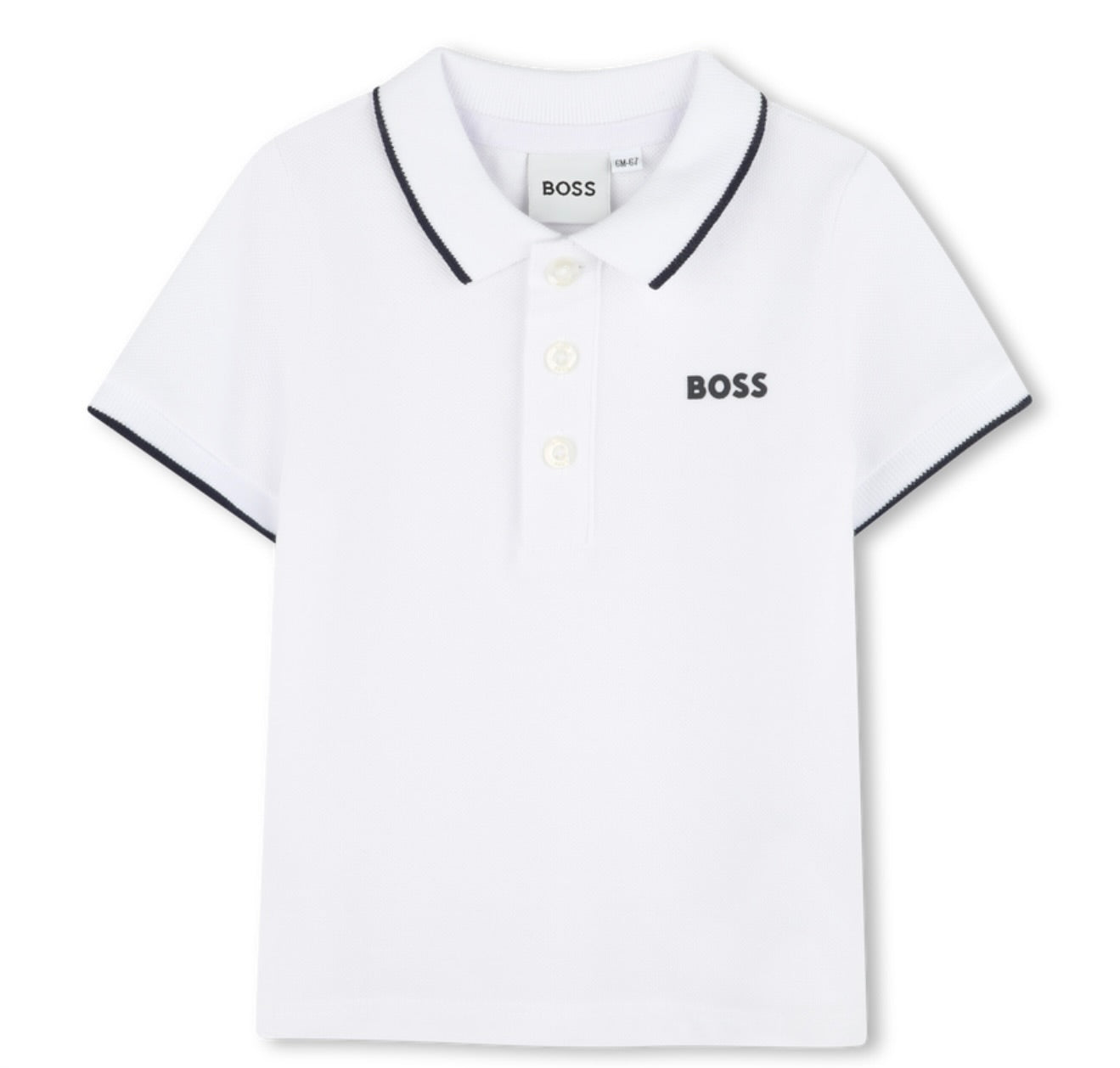 Boss white & navy trim logo polo