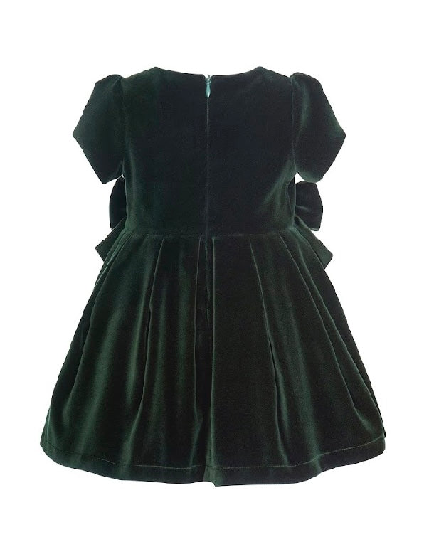 Ballon chic girls green velvet bow dress