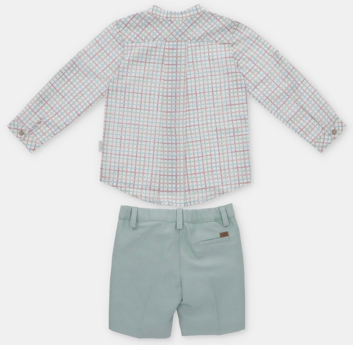 Martin aranda green and plum check shirt & short set
