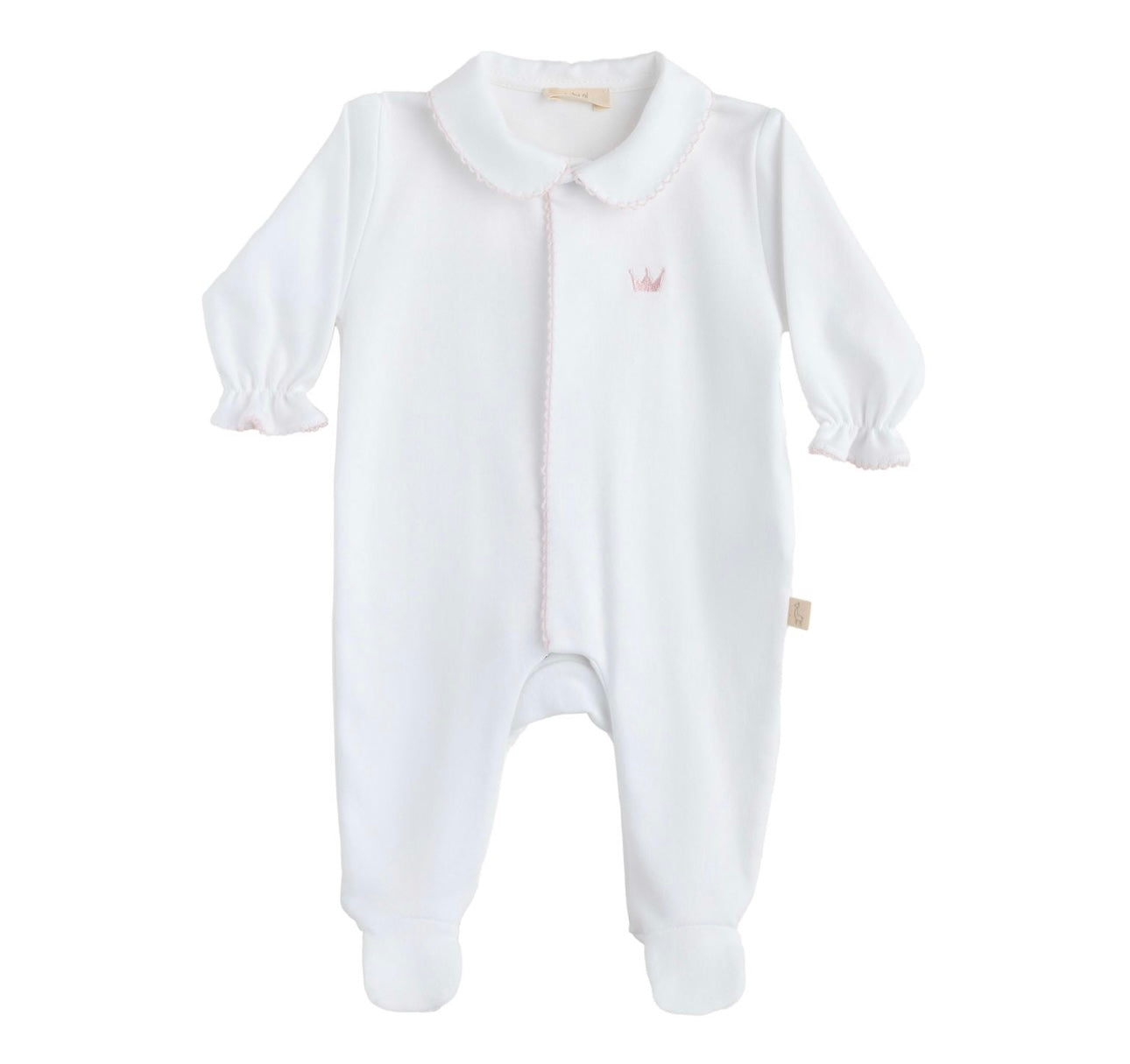 Baby Gi white & pink crown cotton babygrow
