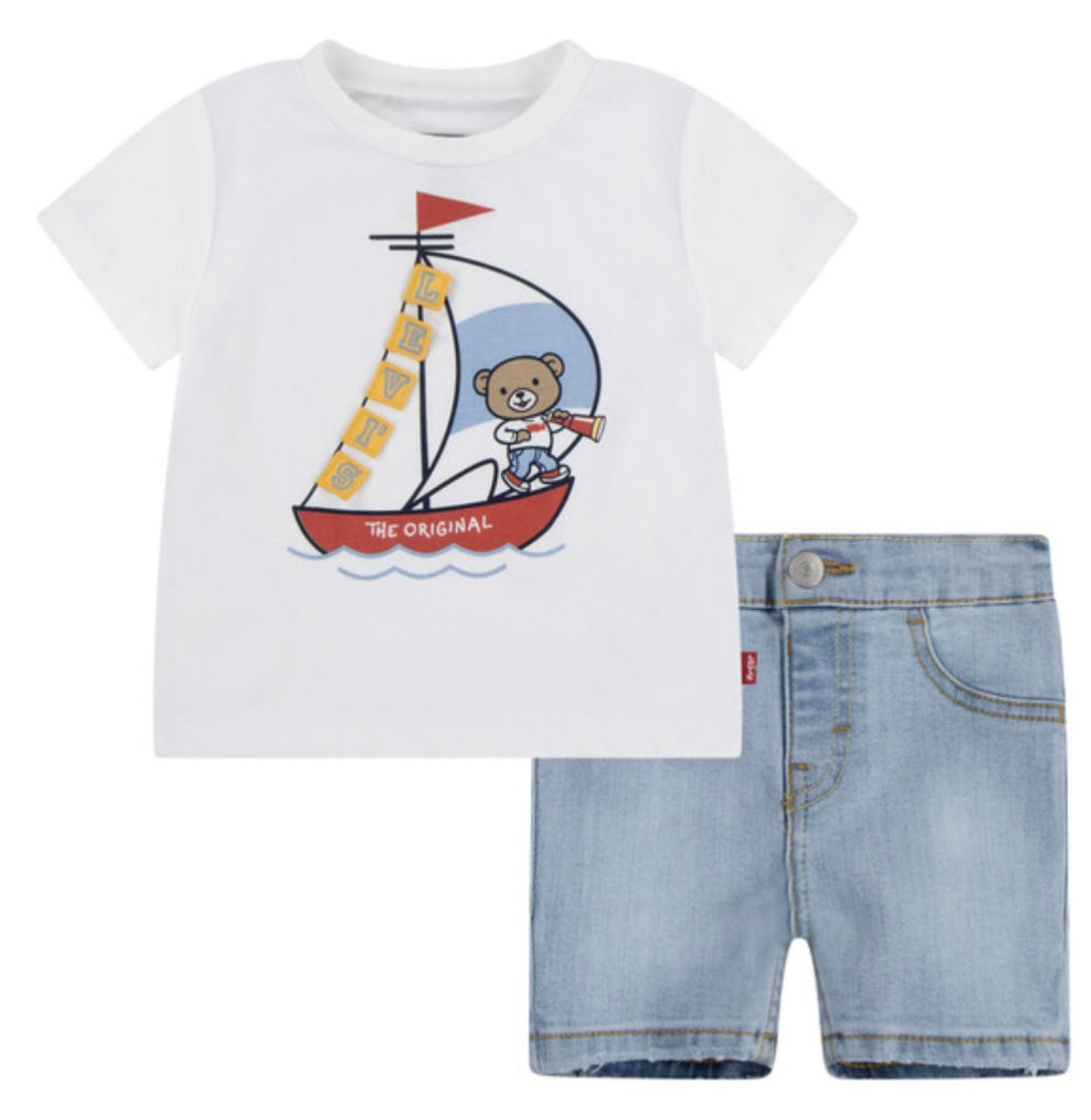 Levi’s white sailing T-shirt & denim short set