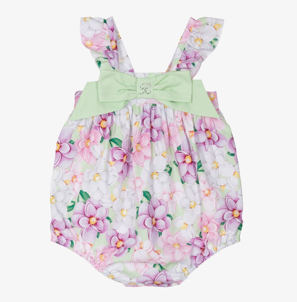 Ballon chic green cotton floral romper