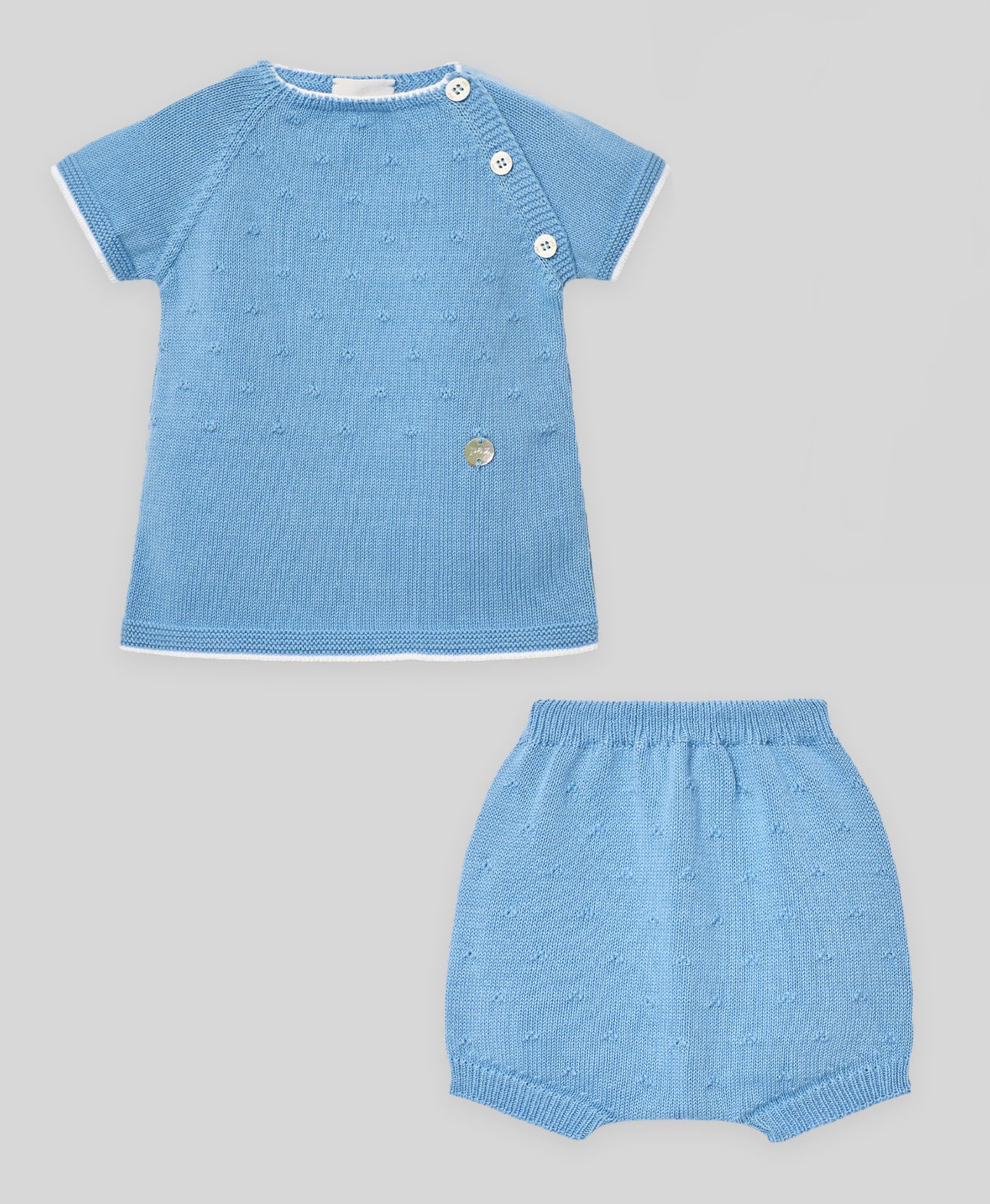 Paz Rodriguez blue knitted t-shirt and short set