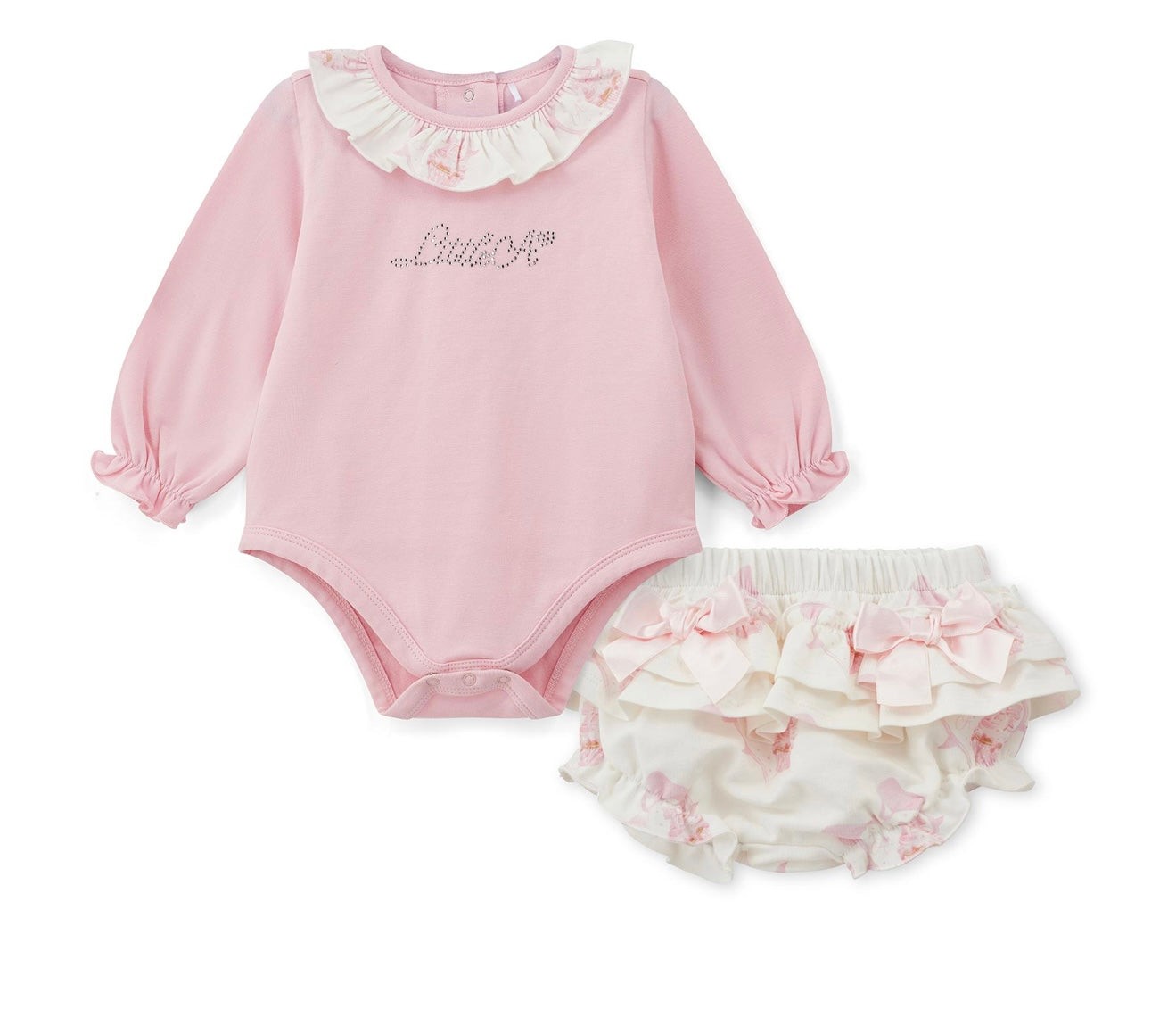 Little A pink & white cupcake frilled pant set