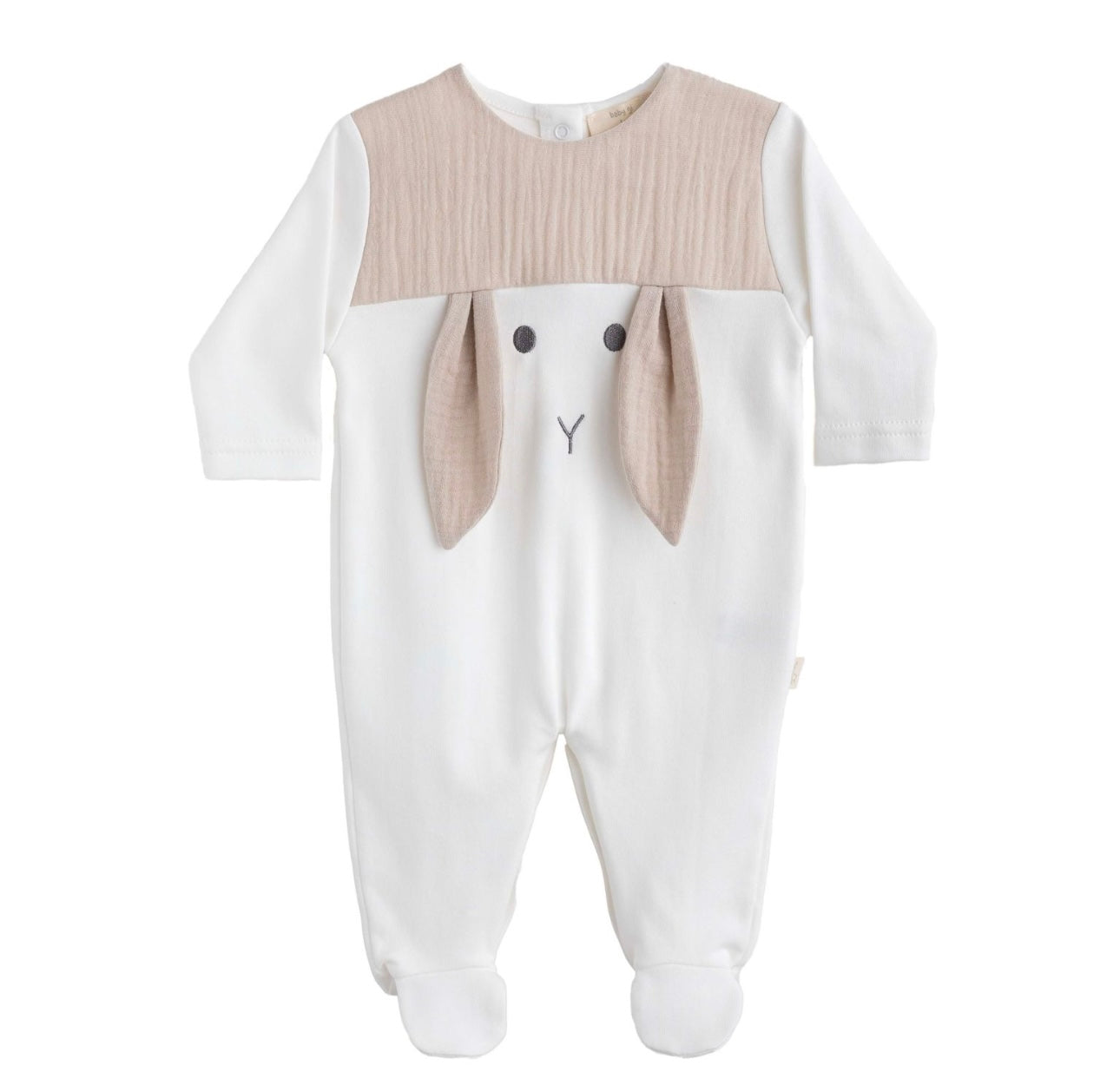 Baby Gi white & beige cotton bunny babygrow