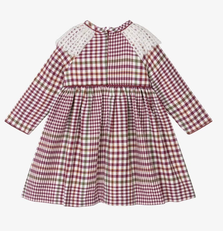 Foque girls burgundy check dress