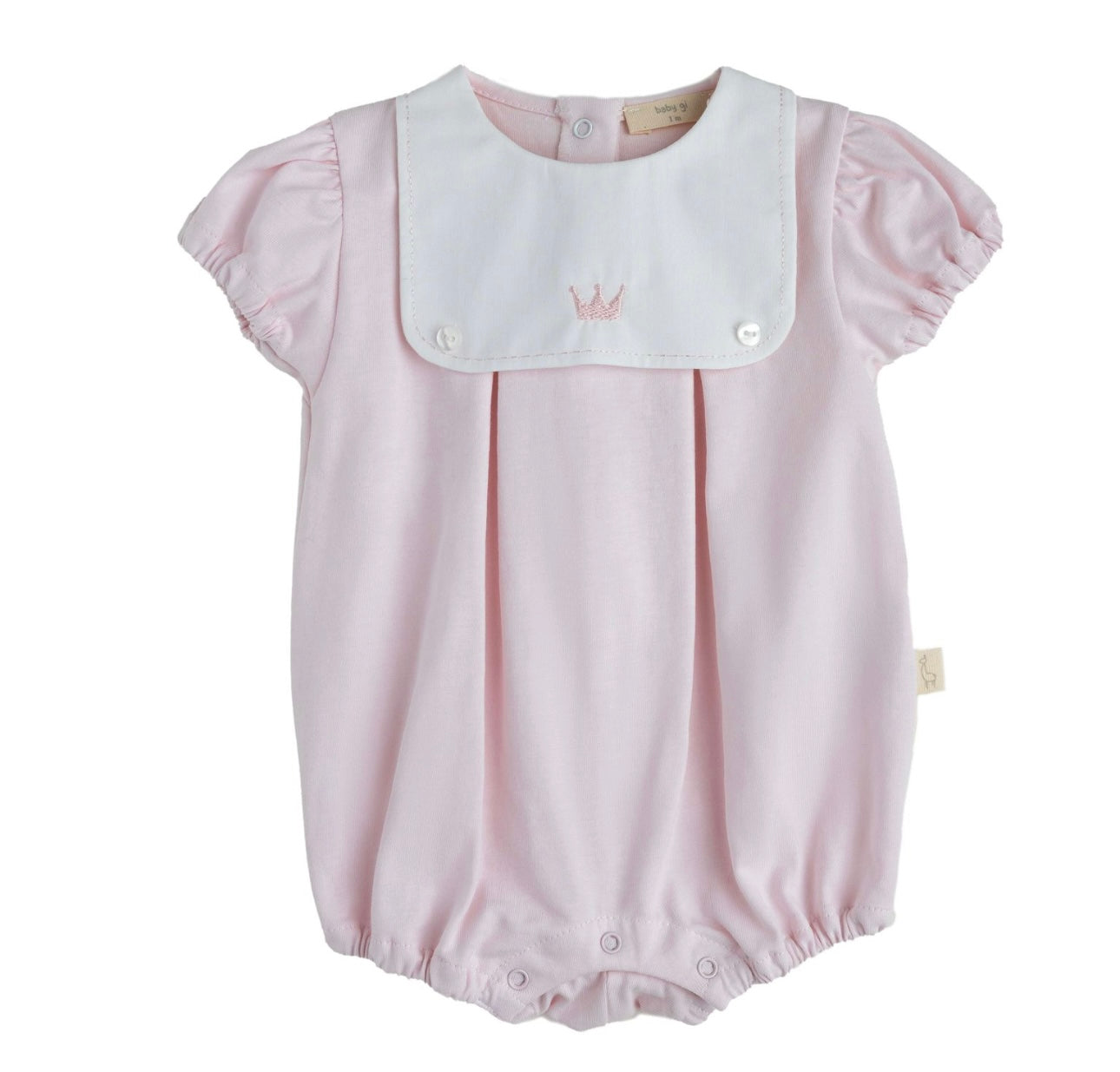 Baby Gi pink & white crown bibbed romper