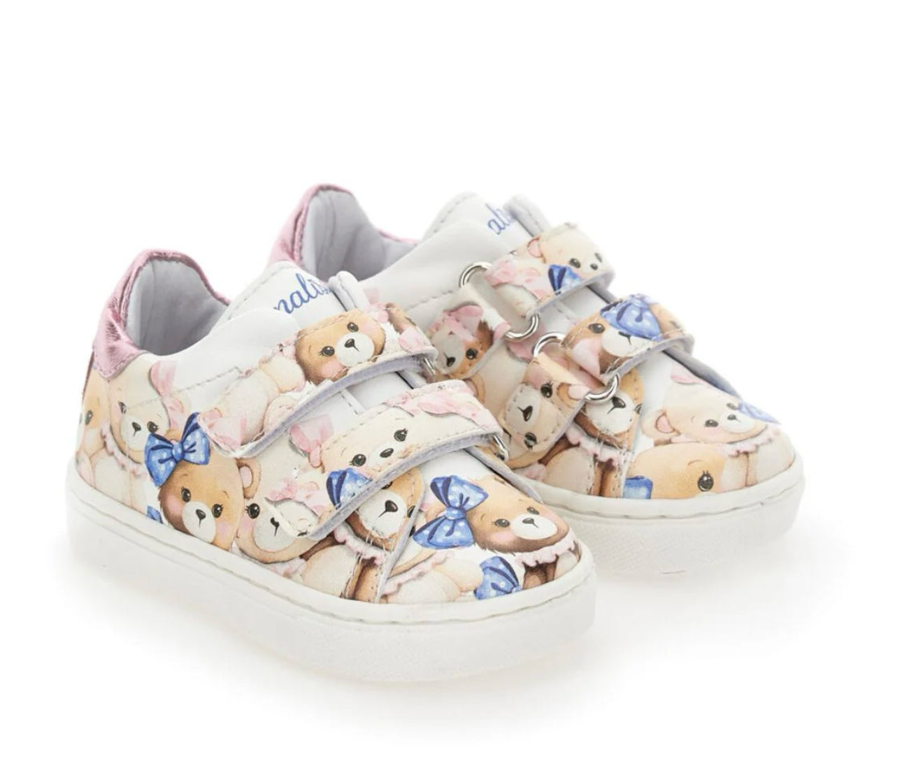 Monnalisa white & pink Velcro teddy trainers